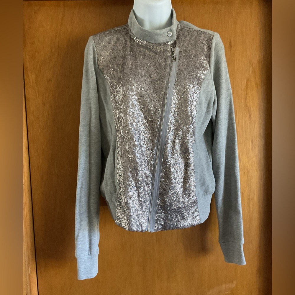 Gray Sequin Front Zip Juicy Coutour Bomber Jacket Sz M
